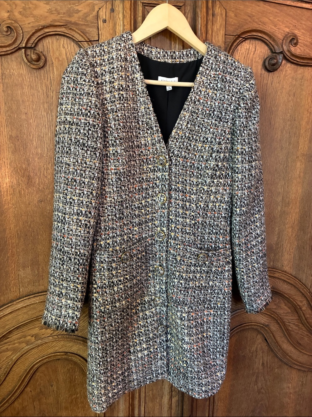 Gianni Bini Tweed Longline Blazer Jacket - Sophisticated Multi-Color Textured - Picture 3 of 11